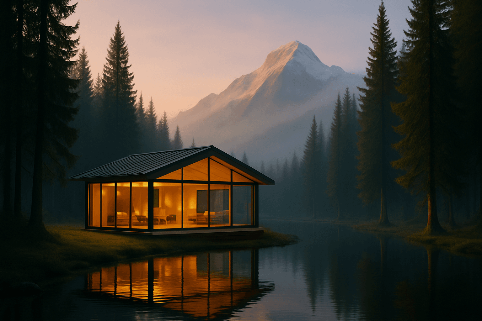 Mountains and forests with cabins